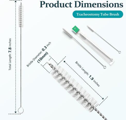 50 Pcs Tracheostomy Cleaning Brushes, 7.8 Inch Bendable Trach Tube Brush with Nylon Bristles (10mm/0.3in Diameter) for Tracheostomy Supplies Cleaning Pipe, and Tubes in Kuwait