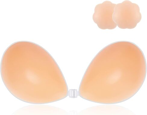 Push Up Sticky Bra, Reusable Invisible Adhesive Silicone Backless Strapless Bra with Nipple Covers for Evening Dress in Kuwait
