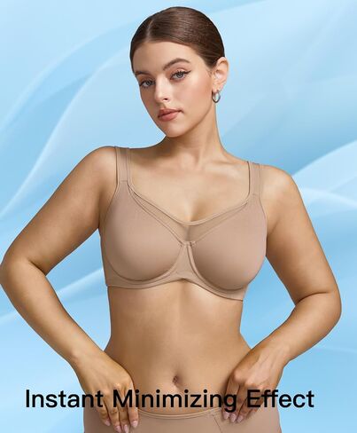 Women's Minimizer Bra Full Coverage Unlined Underwire Support for Large Bust High Back Coverage Daily Bra 34C-40F in Kuwait
