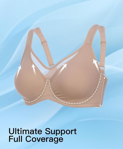 Women's Minimizer Bra Full Coverage Unlined Underwire Support for Large Bust High Back Coverage Daily Bra 34C-40F in Kuwait