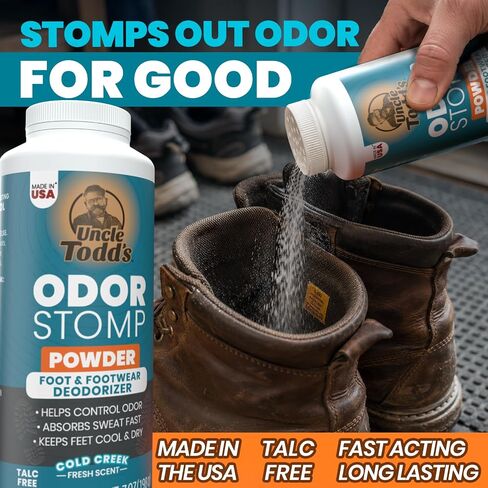 Uncle Todd's 3-in-1 Foot Powder - Controls Sweat, Removes Odor & Keeps Feet Cool - Talc-Free Shoe Deodorizer (7oz) - Fast Acting Foot Powder for Smelly feet for Men, Women, Athletes - Made in USA in Saudi Arabia