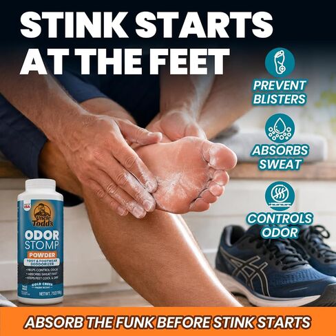 Uncle Todd's 3-in-1 Foot Powder - Controls Sweat, Removes Odor & Keeps Feet Cool - Talc-Free Shoe Deodorizer (7oz) - Fast Acting Foot Powder for Smelly feet for Men, Women, Athletes - Made in USA in Saudi Arabia