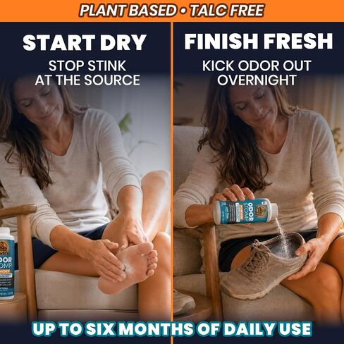 Uncle Todd's 3-in-1 Foot Powder - Controls Sweat, Removes Odor & Keeps Feet Cool - Talc-Free Shoe Deodorizer (7oz) - Fast Acting Foot Powder for Smelly feet for Men, Women, Athletes - Made in USA in Saudi Arabia