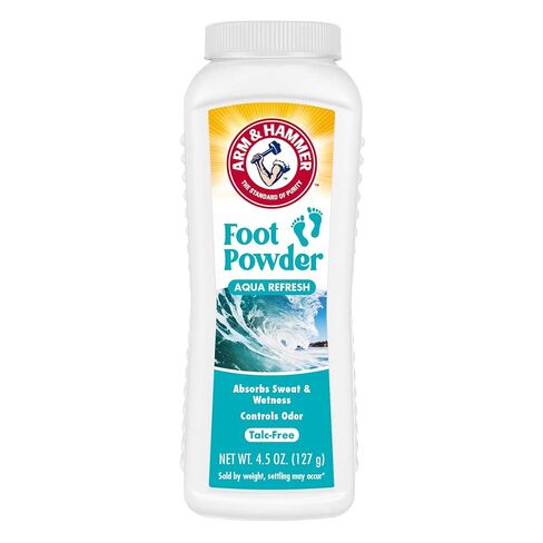 Arm and Hammer 4.5oz Foot Powder for Shoe Odor Elimination and Moisture Control with Corn Starch and Baking Soda Talc Free for Cool, Dry, and Fresh Feet, Aqua Refresh Scent in Kuwait