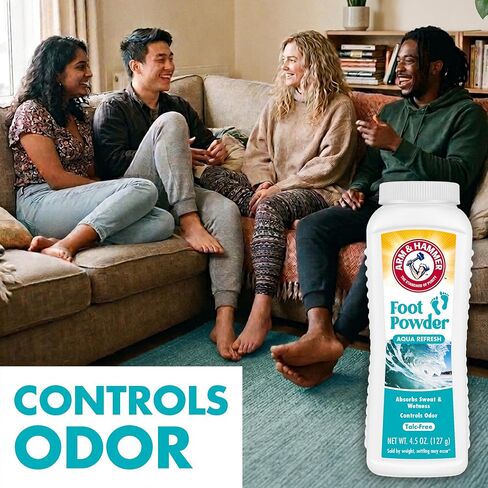 Arm and Hammer 4.5oz Foot Powder for Shoe Odor Elimination and Moisture Control with Corn Starch and Baking Soda Talc Free for Cool, Dry, and Fresh Feet, Aqua Refresh Scent in Kuwait