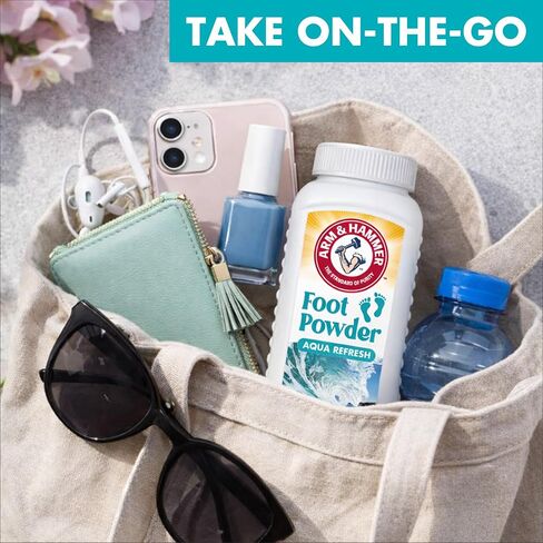 Arm and Hammer 4.5oz Foot Powder for Shoe Odor Elimination and Moisture Control with Corn Starch and Baking Soda Talc Free for Cool, Dry, and Fresh Feet, Aqua Refresh Scent in Kuwait