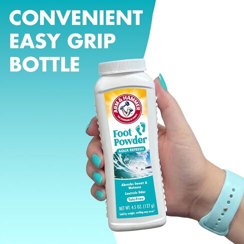 Arm and Hammer 4.5oz Foot Powder for Shoe Odor Elimination and Moisture Control with Corn Starch and Baking Soda Talc Free for Cool, Dry, and Fresh Feet, Aqua Refresh Scent in Kuwait