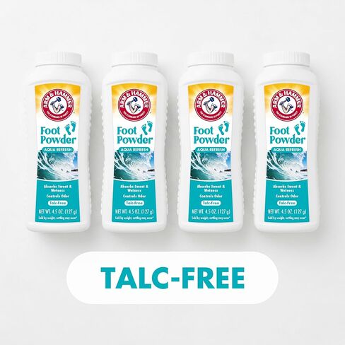 Arm and Hammer 4.5oz Foot Powder for Shoe Odor Elimination and Moisture Control with Corn Starch and Baking Soda Talc Free for Cool, Dry, and Fresh Feet, Aqua Refresh Scent in Kuwait