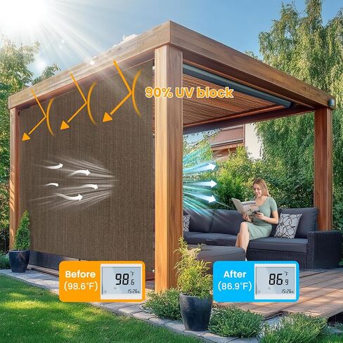 8'W x 8'H Gray Patio Shades Roll up Outdoor Roller Shade Crank Wand Blind Cordless, 90% UV Blocking & Privacy Protection for Porch|Gazebo|Pergola|Backyard (2 Splicing Tube, 1 Fabric) in Saudi Arabia