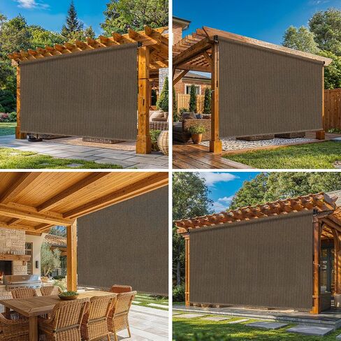 8'W x 8'H Gray Patio Shades Roll up Outdoor Roller Shade Crank Wand Blind Cordless, 90% UV Blocking & Privacy Protection for Porch|Gazebo|Pergola|Backyard (2 Splicing Tube, 1 Fabric) in Saudi Arabia