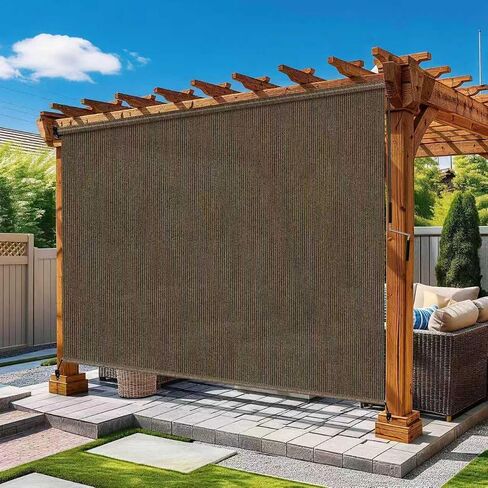 Outdoor Roller Shades for Patio 8'Wx8'H Black, 90% UV Block & Privacy Protection Outdoor Blinds, Cordless Porch Shades Outdoor Roll Up with Splicing Design 15-Min Install in Kuwait