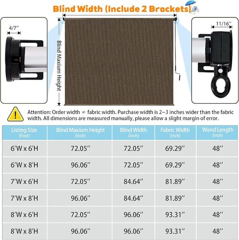 Outdoor Roller Shades for Patio 8'Wx8'H Black, 90% UV Block & Privacy Protection Outdoor Blinds, Cordless Porch Shades Outdoor Roll Up with Splicing Design 15-Min Install in Kuwait