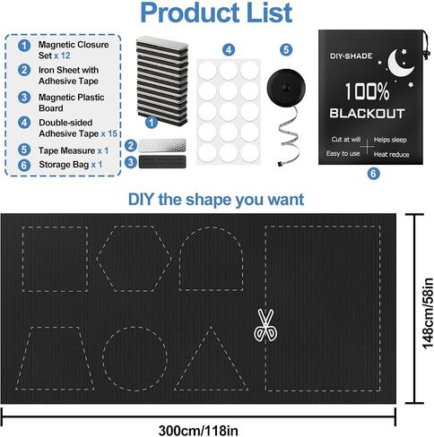 100% Magnetic Black Out Window Cover 157" x 58" Blackout Blinds No Drill, Portable Black Out Shades Blackout Curtains for Bedroom,RV,Nursery,Media Room with Strong Magnets in Saudi Arabia