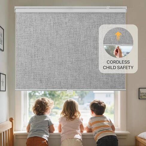 GENIMO 100% Blackout Roller Window Shades, Window Blinds Cordless with Thermal Insulated, UV Protection Fabric, Mini French Door Blinds for Home, Bedroom, Office, Grey, 10" W X 72" H in Saudi Arabia