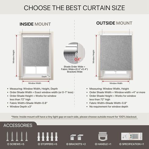 GENIMO 100% Blackout Roller Window Shades, Window Blinds Cordless with Thermal Insulated, UV Protection Fabric, Mini French Door Blinds for Home, Bedroom, Office, Grey, 10" W X 72" H in Saudi Arabia