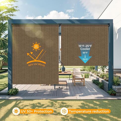 HOMEDEMO Outdoor Roller Shades for Patio, 6'W x 6' H Roll up Shade for Outside, Sun Roller Shade Cloth Roll Blinds Cordless Waterproof for Porch Gazebo Pergola Balcony Backyard Mocha in Kuwait
