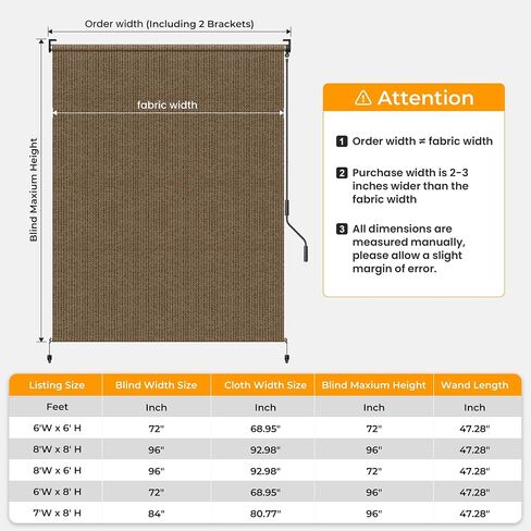 HOMEDEMO Outdoor Roller Shades for Patio, 6'W x 6' H Roll up Shade for Outside, Sun Roller Shade Cloth Roll Blinds Cordless Waterproof for Porch Gazebo Pergola Balcony Backyard Mocha in Kuwait