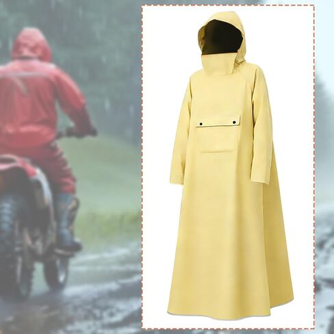 Rain Poncho with Hood and Face Shield Oxford Cloth Waterproof Long Raincoat Convenient Wear Unisex Rain Jacket Suitable for Adults Women, Yellow XXL in Saudi Arabia