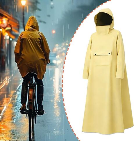 Rain Poncho with Hood and Face Shield Oxford Cloth Waterproof Long Raincoat Convenient Wear Unisex Rain Jacket Suitable for Adults Women, Yellow XXL in Saudi Arabia