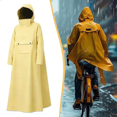 Rain Poncho with Hood and Face Shield Oxford Cloth Waterproof Long Raincoat Convenient Wear Unisex Rain Jacket Suitable for Adults Women, Yellow XXL in Saudi Arabia