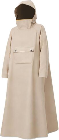 Rain Poncho with Hood and Face Shield Oxford Cloth Waterproof Long Raincoat Convenient Wear Unisex Rain Jacket Suitable for Adults Women, Khaki L in Saudi Arabia
