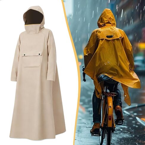 Rain Poncho with Hood and Face Shield Oxford Cloth Waterproof Long Raincoat Convenient Wear Unisex Rain Jacket Suitable for Adults Women, Khaki L in Saudi Arabia