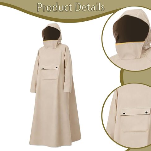 Rain Poncho with Hood and Face Shield Oxford Cloth Waterproof Long Raincoat Convenient Wear Unisex Rain Jacket Suitable for Adults Women, Khaki L in Saudi Arabia
