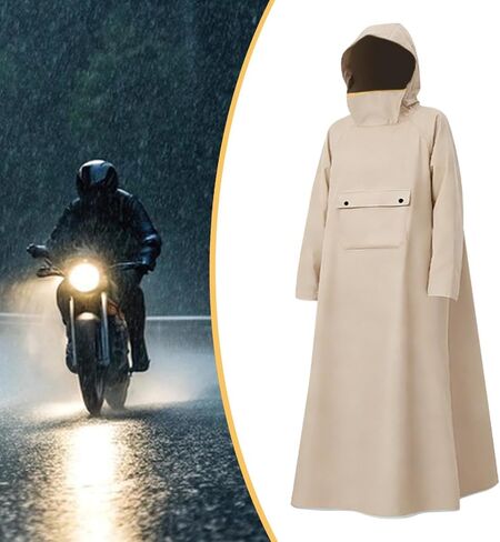 Rain Poncho with Hood and Face Shield Oxford Cloth Waterproof Long Raincoat Convenient Wear Unisex Rain Jacket Suitable for Adults Women, Khaki L in Saudi Arabia