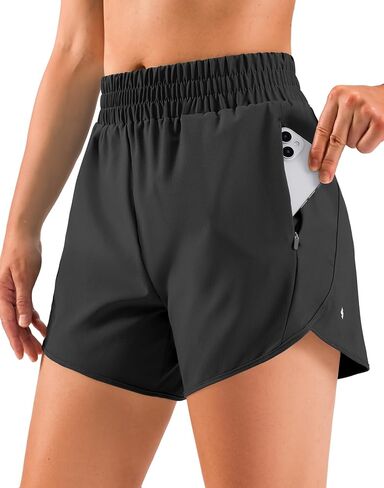 Soothfeel Women's 5" Running Athletic Shorts with Zipper Pockets Quick Dry High Waisted Workout Shorts for Women No Liner in Kuwait