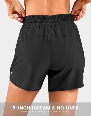 Soothfeel Women's 5" Running Athletic Shorts with Zipper Pockets Quick Dry High Waisted Workout Shorts for Women No Liner in Kuwait