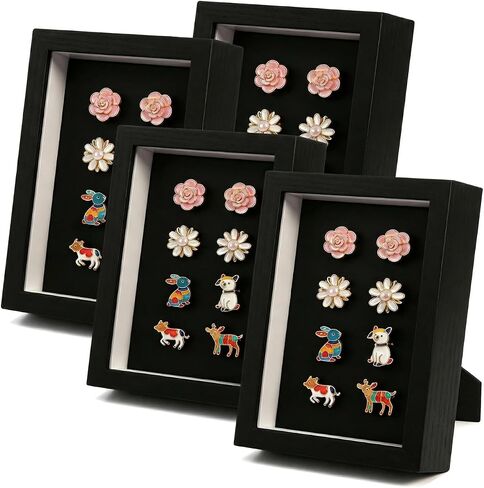 Pin Display Case, Enamel Pin Collection Display with Deep Shadow Box Picture Frame with True Glass or DIY Craft Shadowbox for Shells/Flowers, Hanging or Tabletop Display (Black, 1P 4*6) in Saudi Arabia
