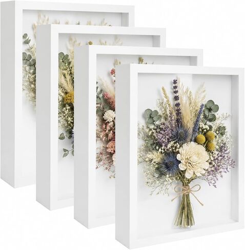 4 Pack Shadow Box Frame Display Cases, 8"x 10" Wood Deep Black Handicrafts Shadowbox Picture Frame for Flowers Jersey Baby Wedding Dress（Black） in Saudi Arabia