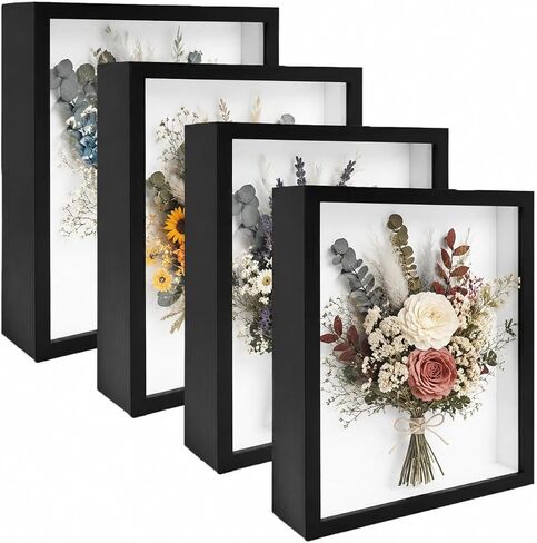 4 Pack Shadow Box Frame Display Cases, 8"x 10" Wood Deep Black Handicrafts Shadowbox Picture Frame for Flowers Jersey Baby Wedding Dress（Black） in Saudi Arabia