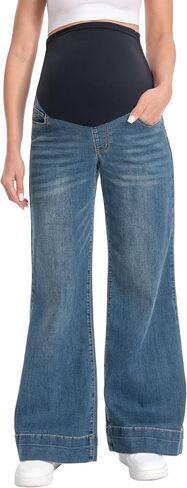 Women's Maternity Jeans Wide Leg Stretchy Baggy Flare Jeans Over Belly Pregnancy Loose Denim Pants in Saudi Arabia