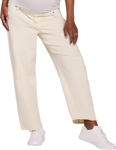 Motherhood Maternity Women's Under the Belly Relaxed Dart Barrel Leg Denim Pregnancy Jeans with Side Elastic Panel Insets in Kuwait