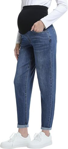 Women's Maternity Jeans Over Belly Comfy Stretch Boyfriend Jeans with Pockets Loose Pregnancy Denim Pants in Kuwait