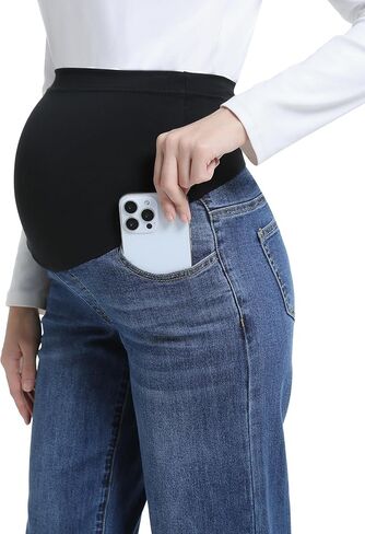 Women's Maternity Jeans Over Belly Comfy Stretch Boyfriend Jeans with Pockets Loose Pregnancy Denim Pants in Kuwait
