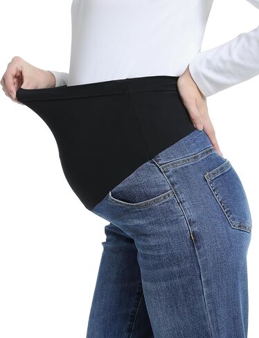 Women's Maternity Jeans Over Belly Comfy Stretch Boyfriend Jeans with Pockets Loose Pregnancy Denim Pants in Kuwait