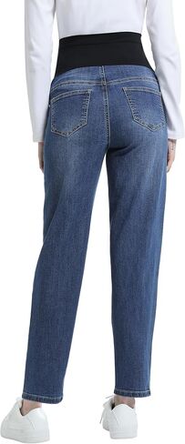 Women's Maternity Jeans Over Belly Comfy Stretch Boyfriend Jeans with Pockets Loose Pregnancy Denim Pants in Kuwait