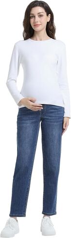 Women's Maternity Jeans Over Belly Comfy Stretch Boyfriend Jeans with Pockets Loose Pregnancy Denim Pants in Kuwait