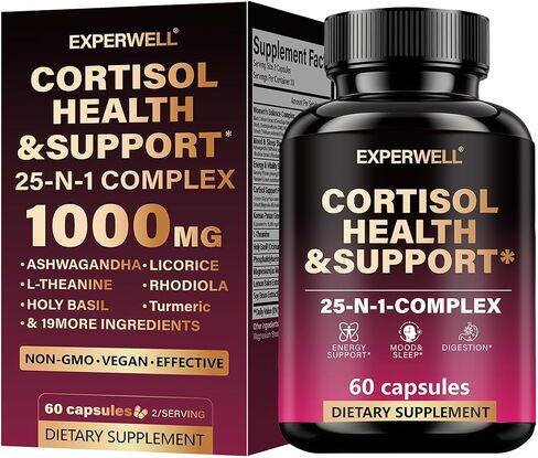 Cortisol Health & Support – 25-in-1 Multi-Ingredient Complex with Ashwagandha, L-Theanine, Rhodiola & Magnesium – Daily Balance, Mood & Energy Support – 60 Capsules in Saudi Arabia