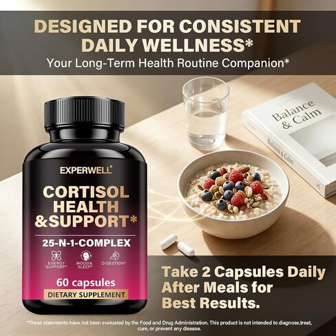 Cortisol Health & Support – 25-in-1 Multi-Ingredient Complex with Ashwagandha, L-Theanine, Rhodiola & Magnesium – Daily Balance, Mood & Energy Support – 60 Capsules in Saudi Arabia