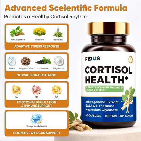 Fidus Cortisol Lowering Supplement – Cortisol Cleanse for Men, High Cleanse Supplements for Men & Women, Daily Wellness Formula, One Capsule Daily, USA Made, 60 Capsules in Saudi Arabia