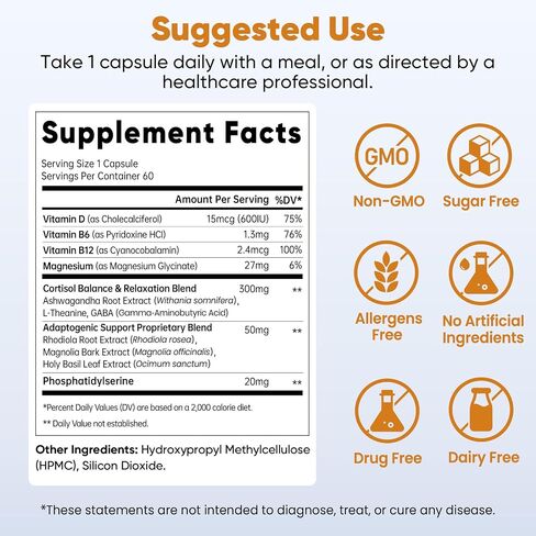 Fidus Cortisol Lowering Supplement – Cortisol Cleanse for Men, High Cleanse Supplements for Men & Women, Daily Wellness Formula, One Capsule Daily, USA Made, 60 Capsules in Saudi Arabia