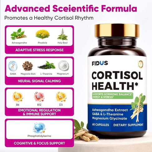Fidus Cortisol Supplement for Women & Men – Cortisol Reducer and Cortisol Balance for Women, One Capsule Daily Formula for Work, Travel & Everyday Routine, USA Made, 60 Capsules in Saudi Arabia