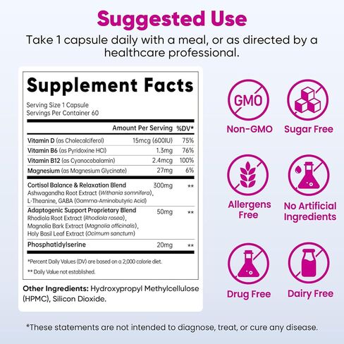 Fidus Cortisol Supplement for Women & Men – Cortisol Reducer and Cortisol Balance for Women, One Capsule Daily Formula for Work, Travel & Everyday Routine, USA Made, 60 Capsules in Saudi Arabia