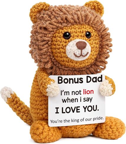 WELLBANEE Bonus Dad Fathers Day Birthday Gifts, Positive Lion Step Dad Gifts from Daughter Son Wife, Small I Love You Gift for Dads Papa, Funny Cute Leo Doll for Bonus-Dads in Saudi Arabia