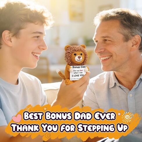 WELLBANEE Bonus Dad Fathers Day Birthday Gifts, Positive Lion Step Dad Gifts from Daughter Son Wife, Small I Love You Gift for Dads Papa, Funny Cute Leo Doll for Bonus-Dads in Saudi Arabia