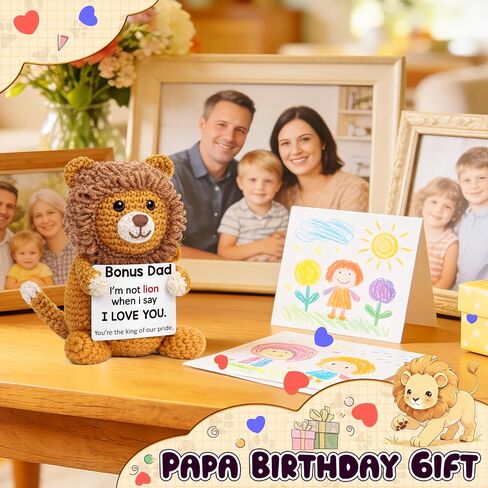 WELLBANEE Bonus Dad Fathers Day Birthday Gifts, Positive Lion Step Dad Gifts from Daughter Son Wife, Small I Love You Gift for Dads Papa, Funny Cute Leo Doll for Bonus-Dads in Saudi Arabia