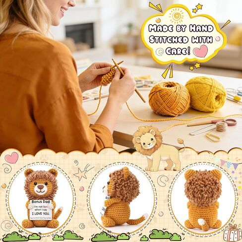 WELLBANEE Bonus Dad Fathers Day Birthday Gifts, Positive Lion Step Dad Gifts from Daughter Son Wife, Small I Love You Gift for Dads Papa, Funny Cute Leo Doll for Bonus-Dads in Saudi Arabia